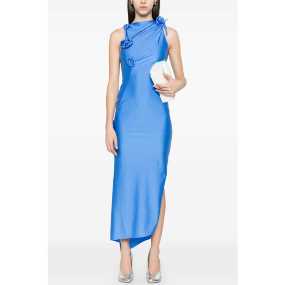 Coperni Asymmetric Flower Gown Satin Cut-Out Sleeveless Rosette Midi Maxi Dress